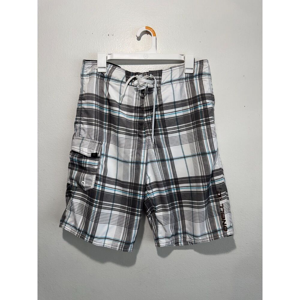 O'neill beach swimwear trunk black gray summer vacation outdoor plaid men 32